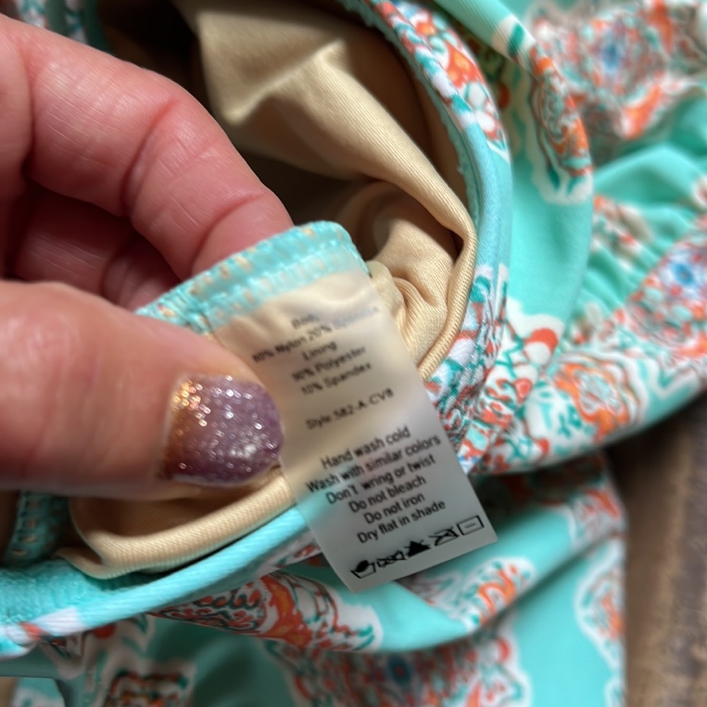 Cabana Life Teal/Orange Printed One Piece Bathing Suit - Picture 7 of 10